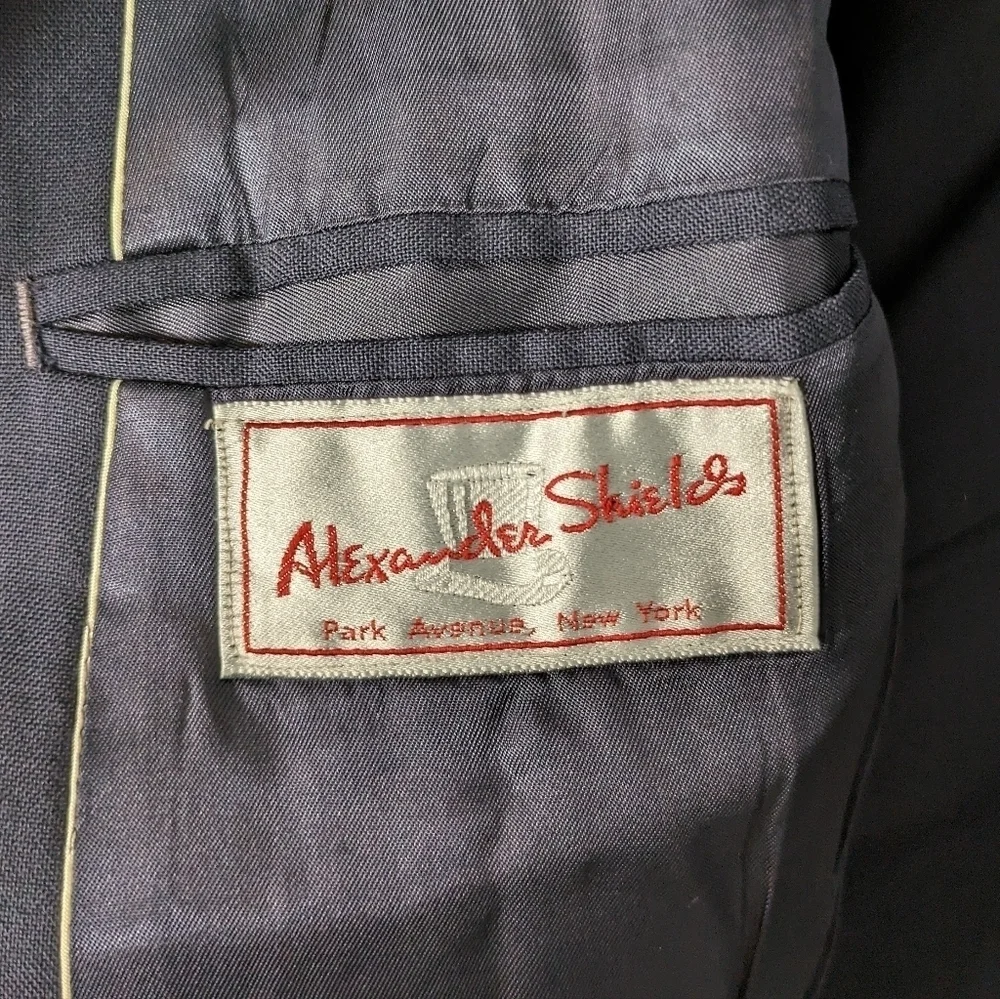 Vintage Alexander Shields Park Avenue Navy Contrast Stitched Wool‎ Blazer 48R